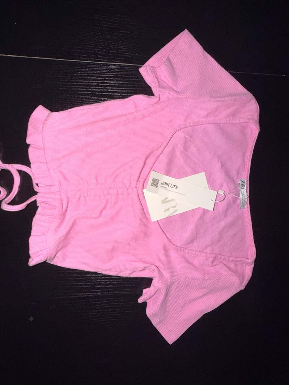 Zara Pink Ribbed Ruched Front Crop Top - Picture 1 of 3